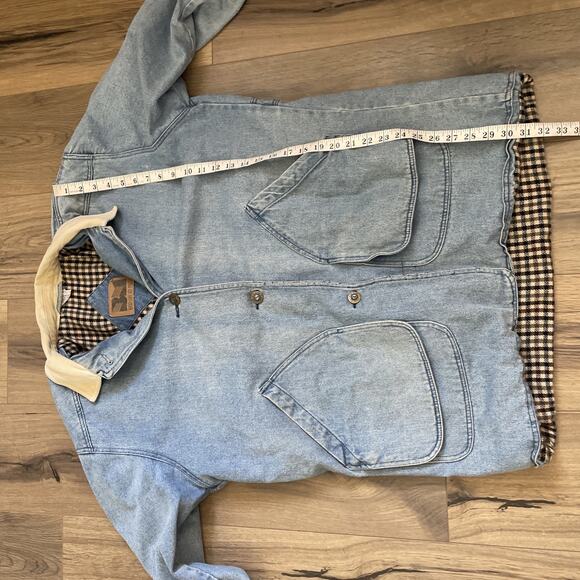Vintage Blanket Lined Light Wash Denim Barn Chore Jacket Coat Large Read Stain - Picture 8 of 15